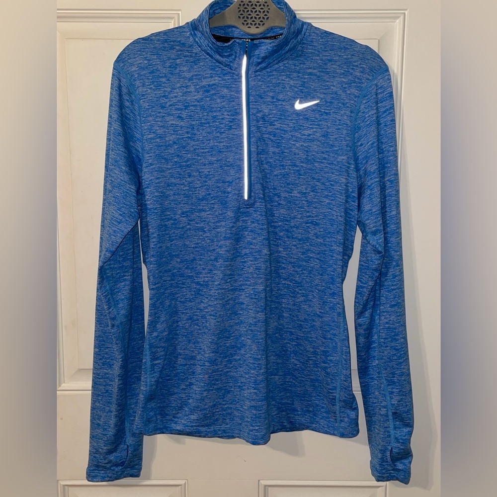 Nike Dry Fit Running Pull Over 1/2 Zip Womens Med Heathered Blue Long Sleeve Top